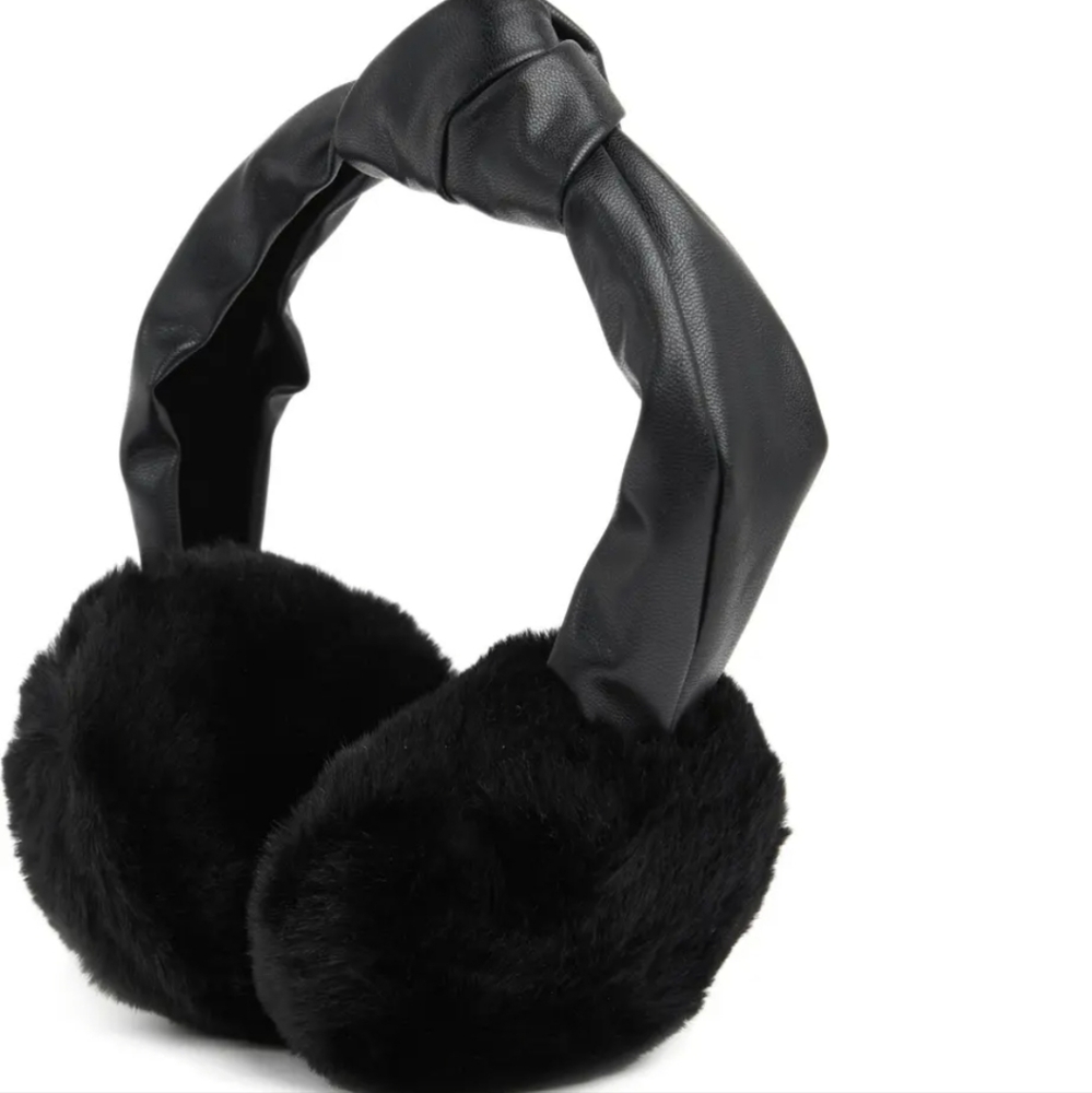 Vince Camuto Faux Leather Knotted Faux Fur Earmuffs